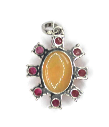 Ethiopian opal Silver Diamond Pendant With Pink Turquoise Stone