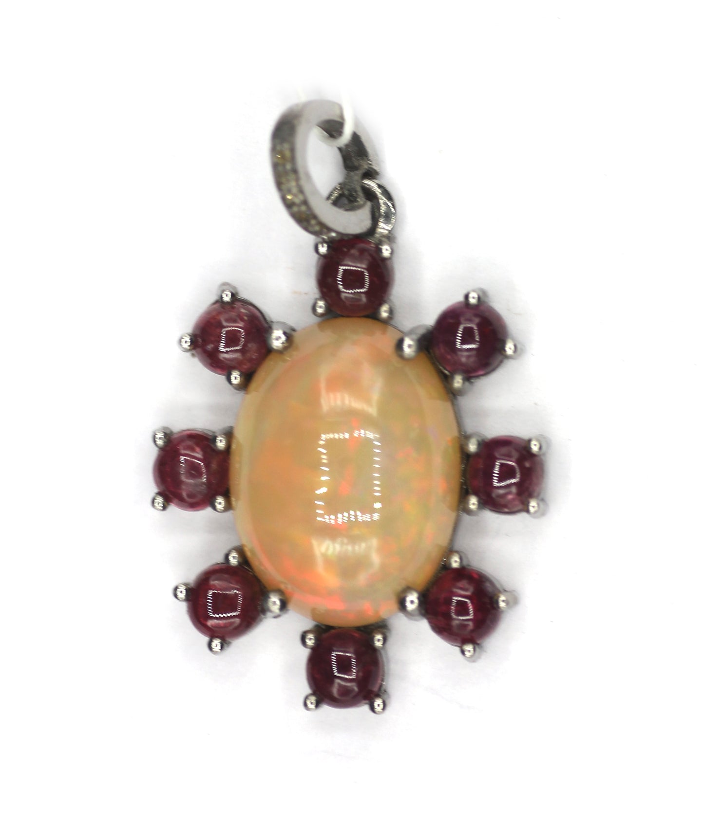Ethiopian opal Silver Diamond Pendant With Pink Turquoise Stone