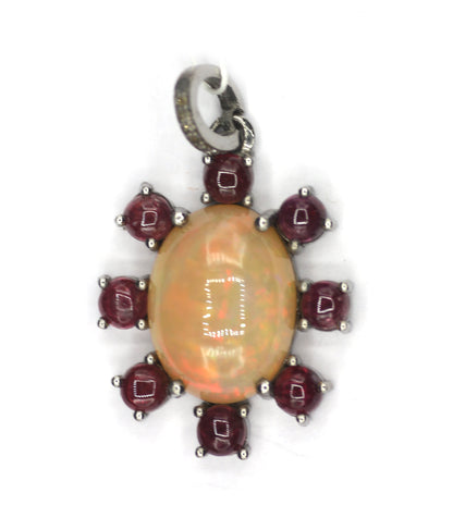 Ethiopian opal Silver Diamond Pendant With Pink Turquoise Stone