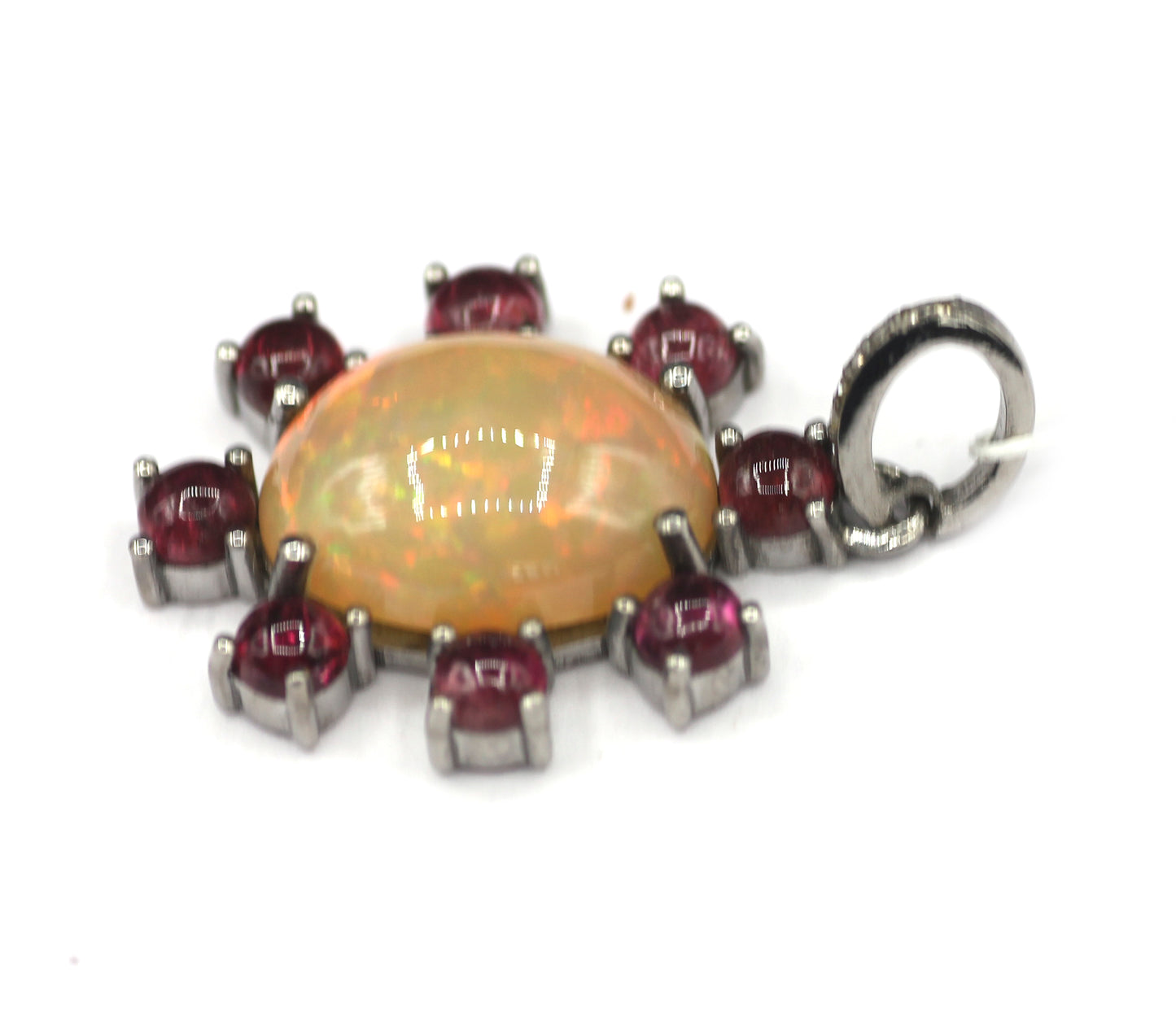 Ethiopian opal Silver Diamond Pendant With Pink Turquoise Stone