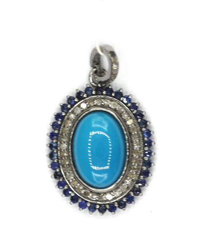 Turquoise Silver Pave Diamond Pendant