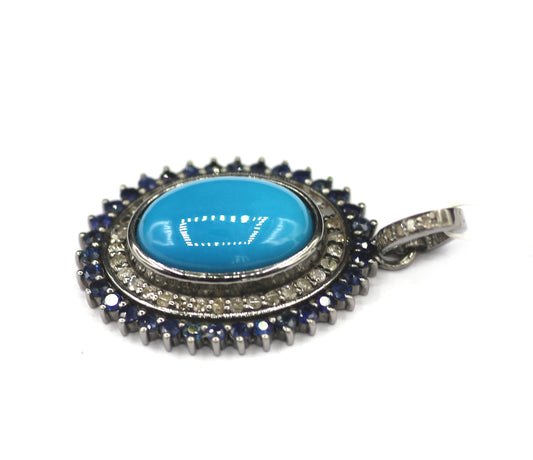 Turquoise Silver Pave Diamond Pendant