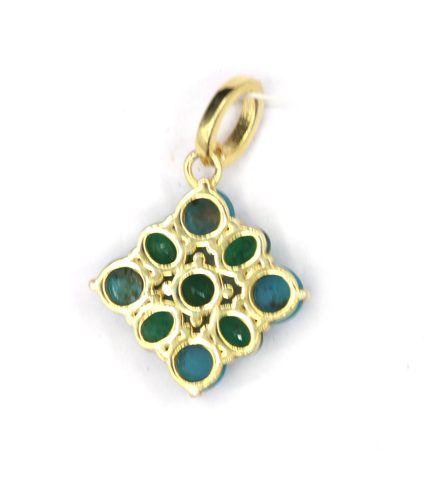 Turquoise Silver Diamond Pendant With Emerald Stone
