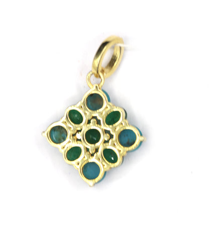 Turquoise Silver Diamond Pendant With Emerald Stone