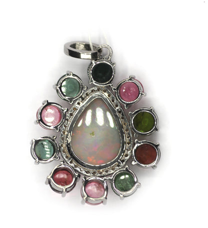 Ethiopian opal Silver Pave Diamond Pendant
