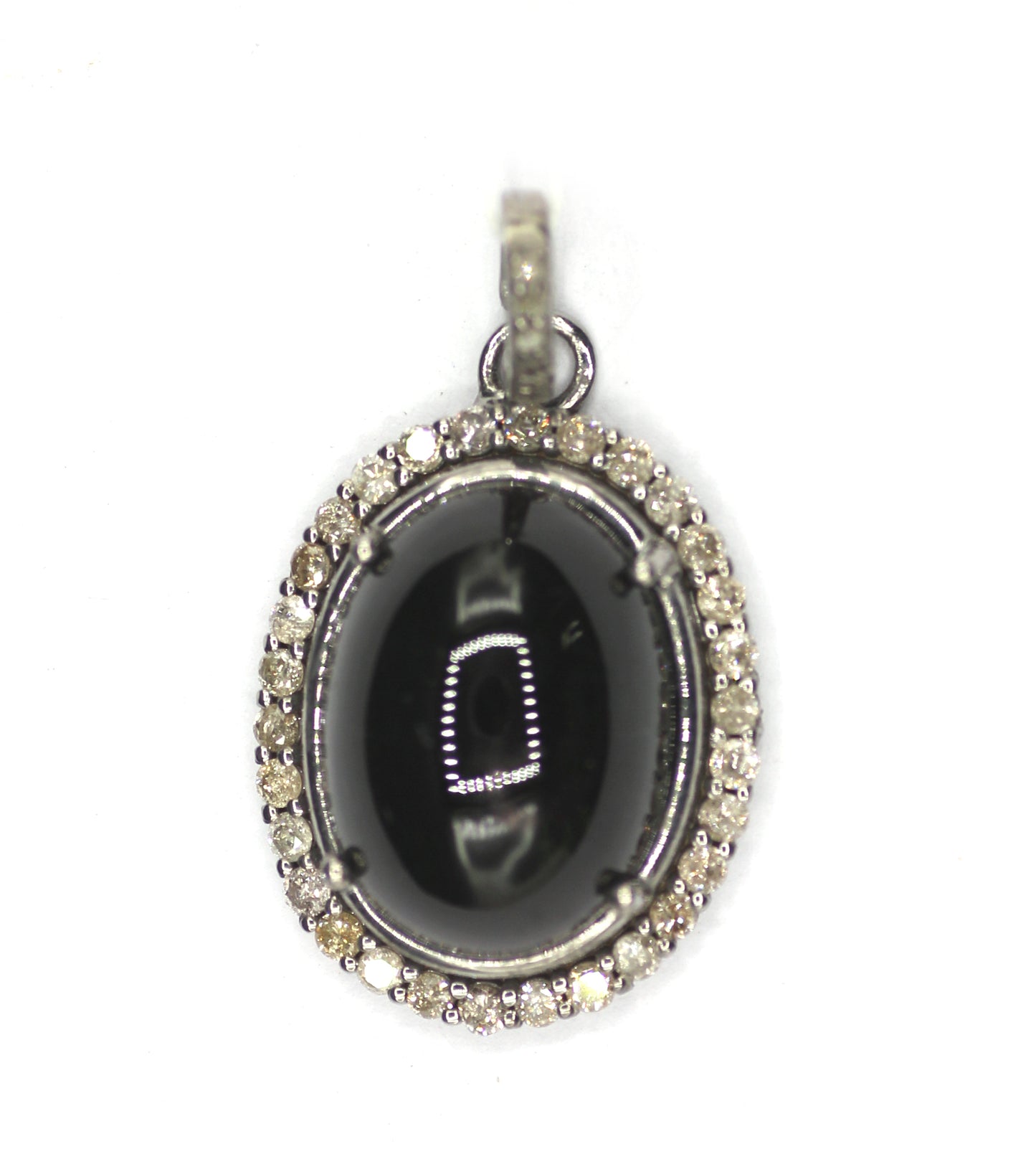 Oval Silver Diamond Pendant With Tourmaline Stone