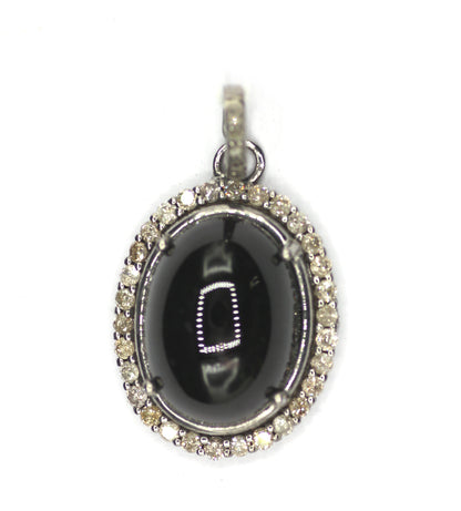Oval Silver Diamond Pendant With Tourmaline Stone