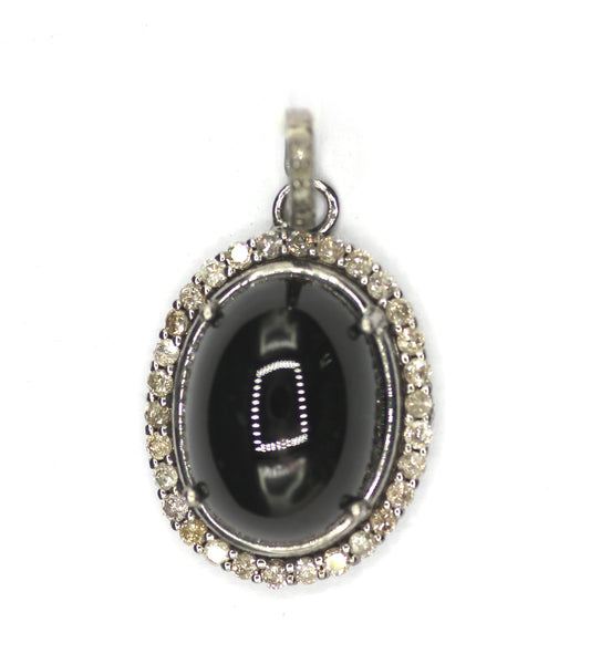 Oval Silver Diamond Pendant With Tourmaline Stone