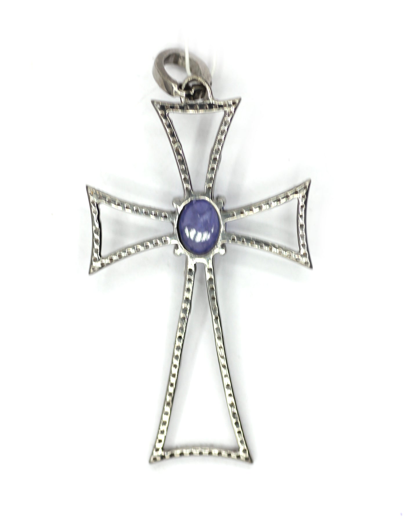 Cross Silver Pave Diamond Pendant With Tanzanite Stone