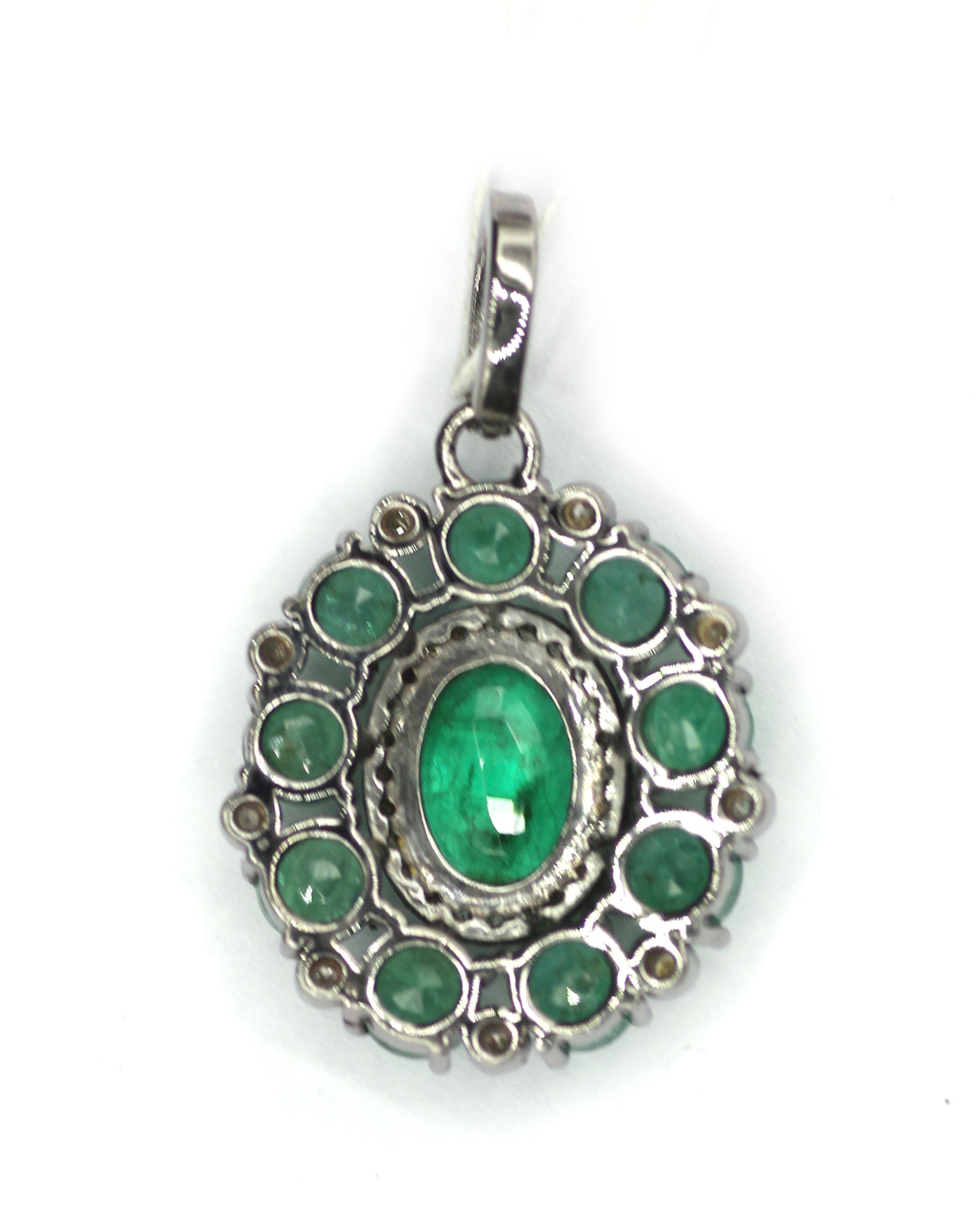 Emerald Silver Pave Diamond Pendant