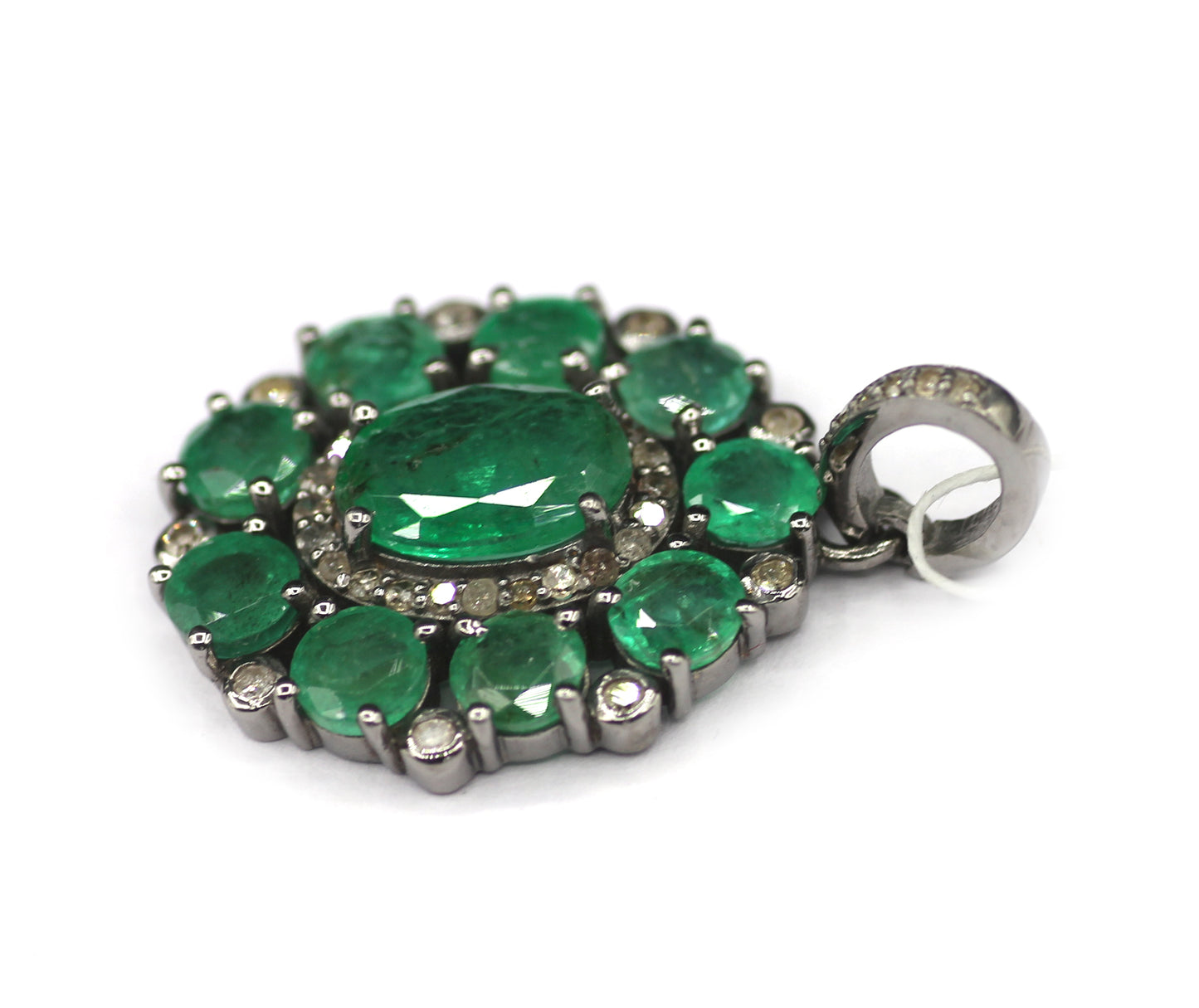 Emerald Silver Pave Diamond Pendant