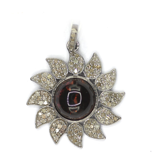 Flower Silver Diamond Pendant With Tourmaline Stone