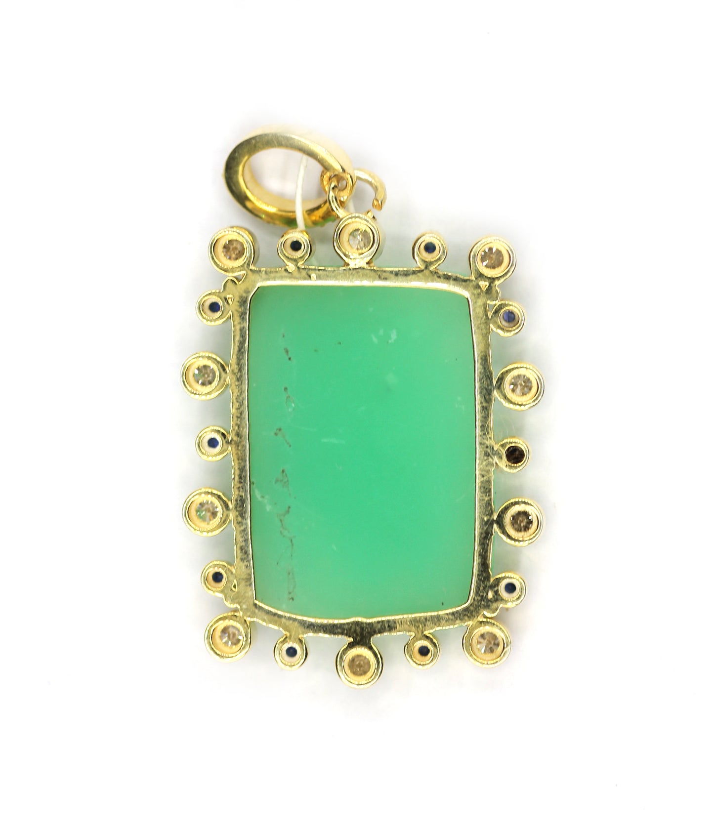 Rectangle Shape Silver Diamond Pendant With Chrysoprase Stone
