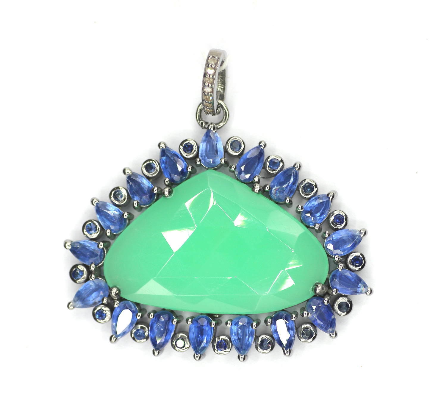 Chrysoprase & Kyanite Silver Pendant