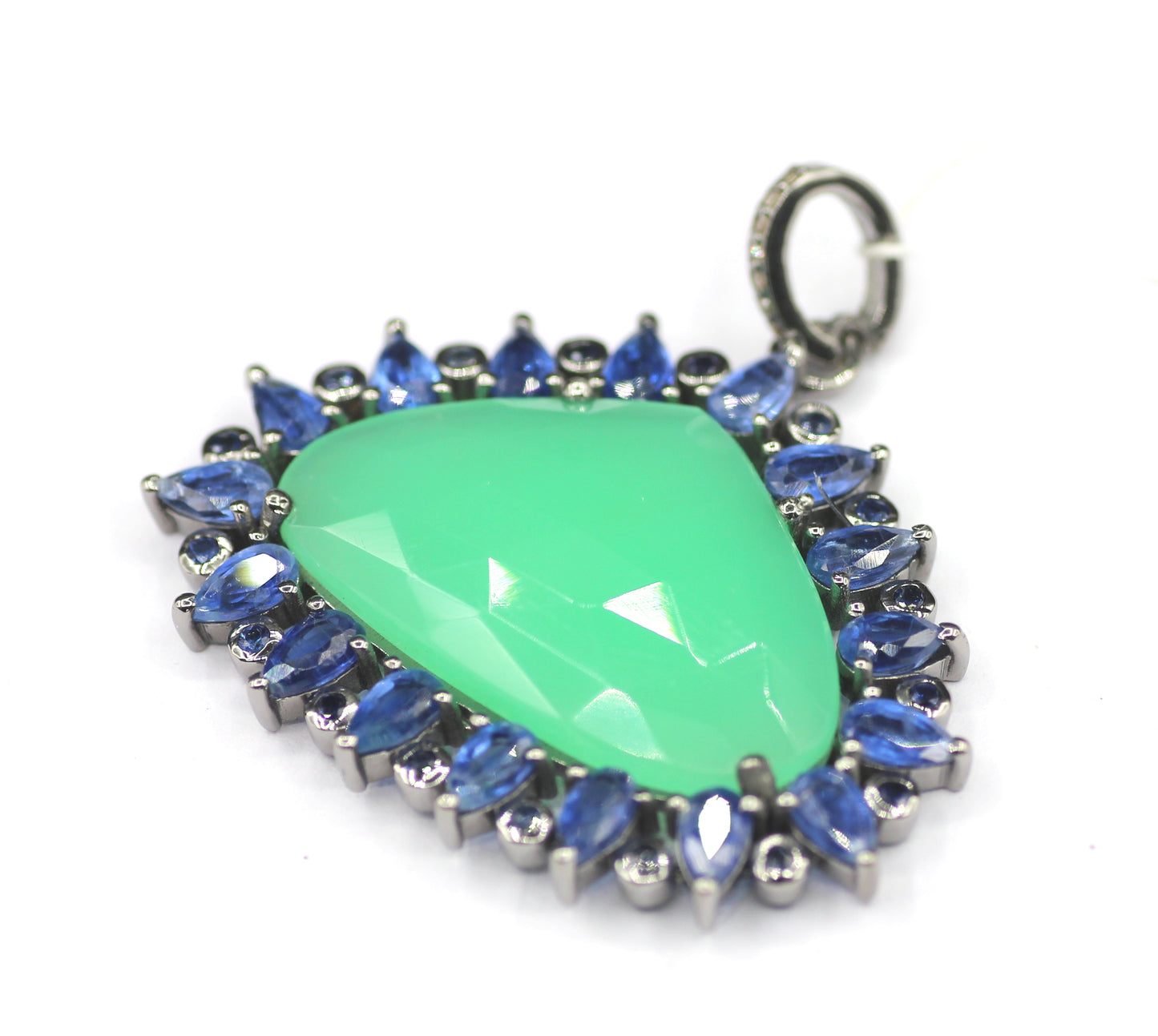 Chrysoprase & Kyanite Silver Pendant