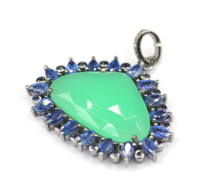 Chrysoprase & Kyanite Silver Pendant