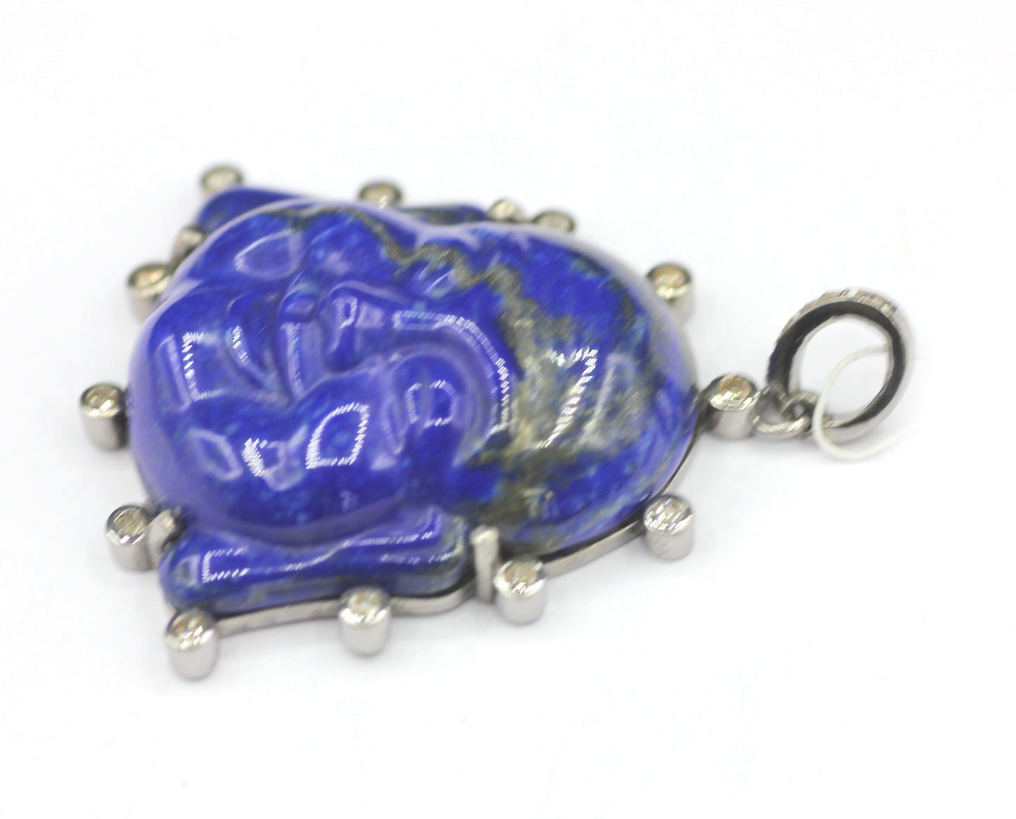 Laughing Buddha Silver Diamond Pendant With Lapis lazuli Stone