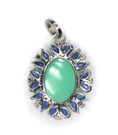 Chrysoprase & Kyanite Silver Diamond Pendant
