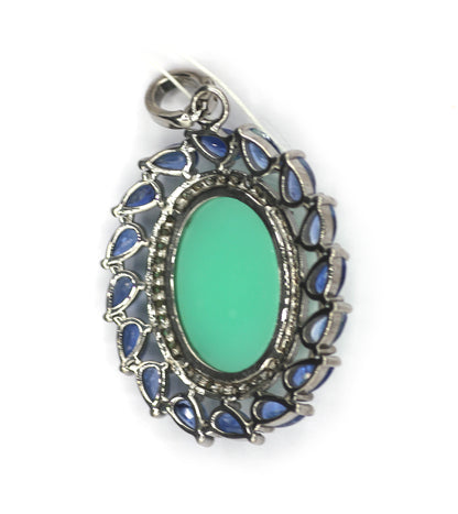 Oval Silver Diamond Pendant