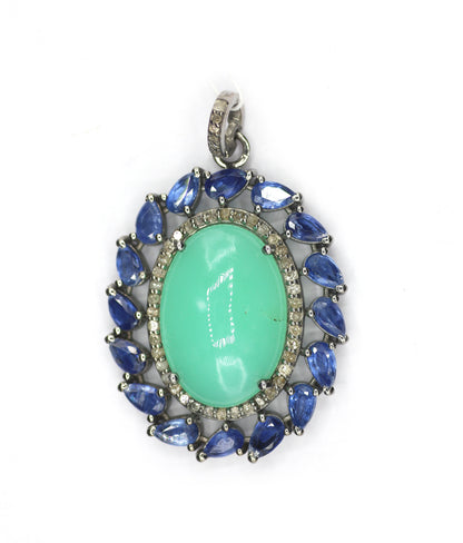 Oval Silver Diamond Pendant