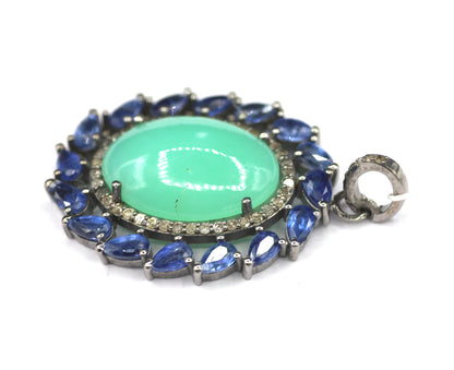 Oval Silver Diamond Pendant
