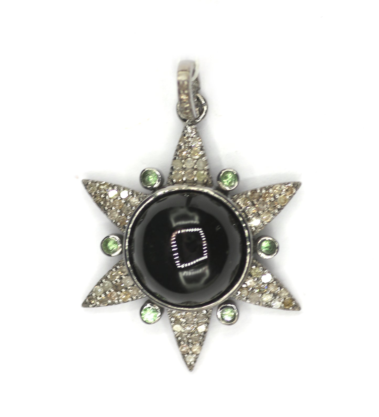 Star Green Tourmaline Silver Diamond Pendant