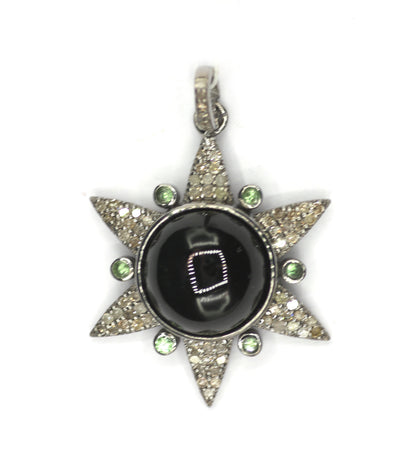 Star Green Tourmaline Silver Diamond Pendant