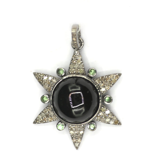 Star Green Tourmaline Silver Diamond Pendant