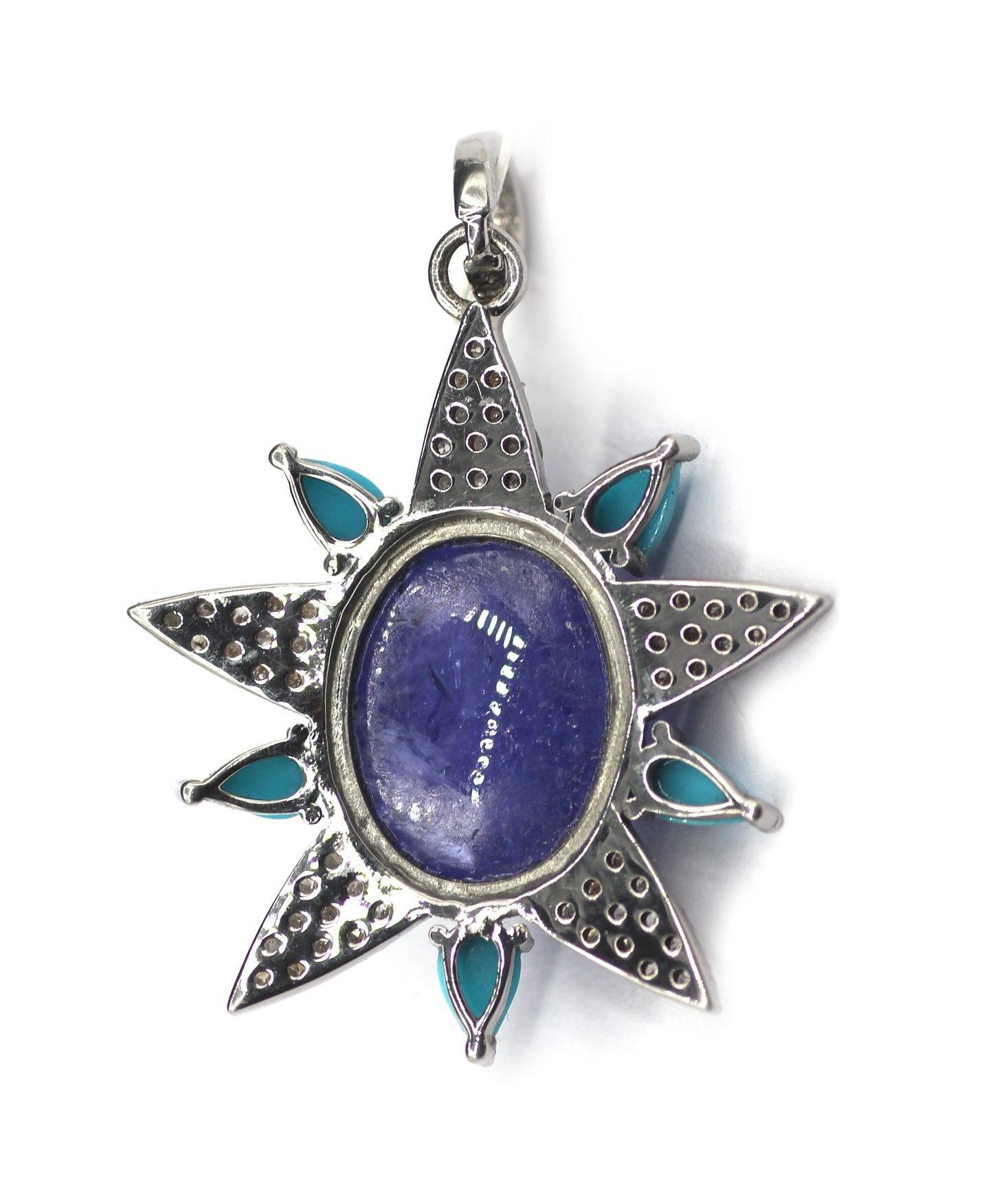 Tanzanite Silver Diamond Pendant With Pink Turquoise Stone