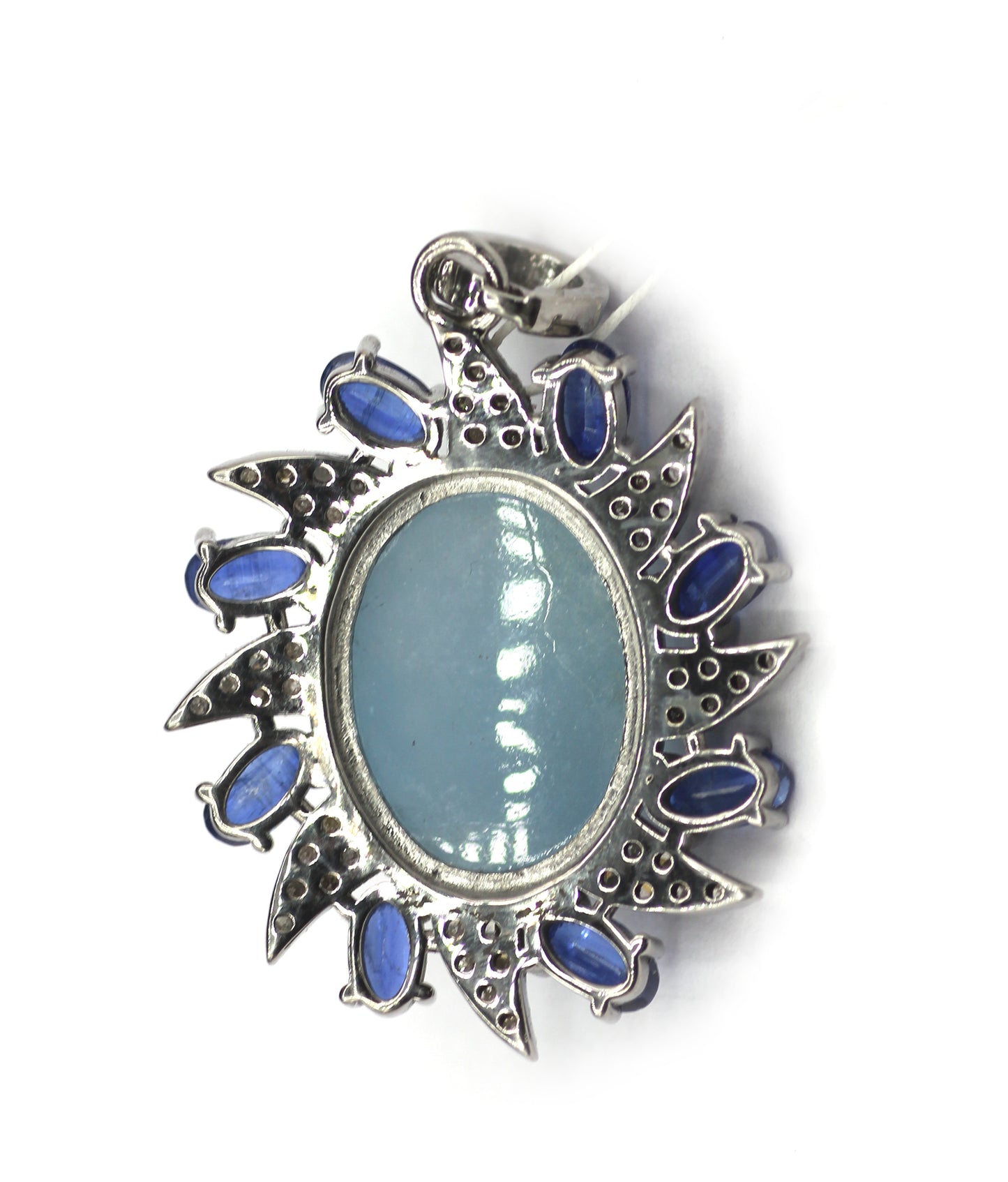 Aquamarine Silver Diamond Pendant With Kyanite Stone