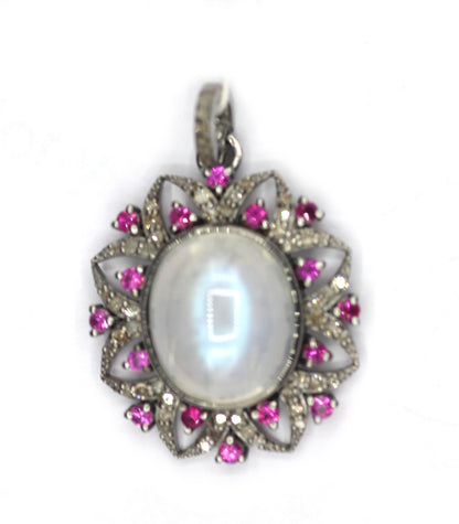 Oval Silver Diamond Pendant