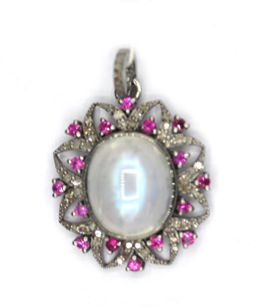 Oval Silver Diamond Pendant