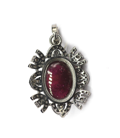 Oval Silver Diamond Pendant With Tourmaline Stone