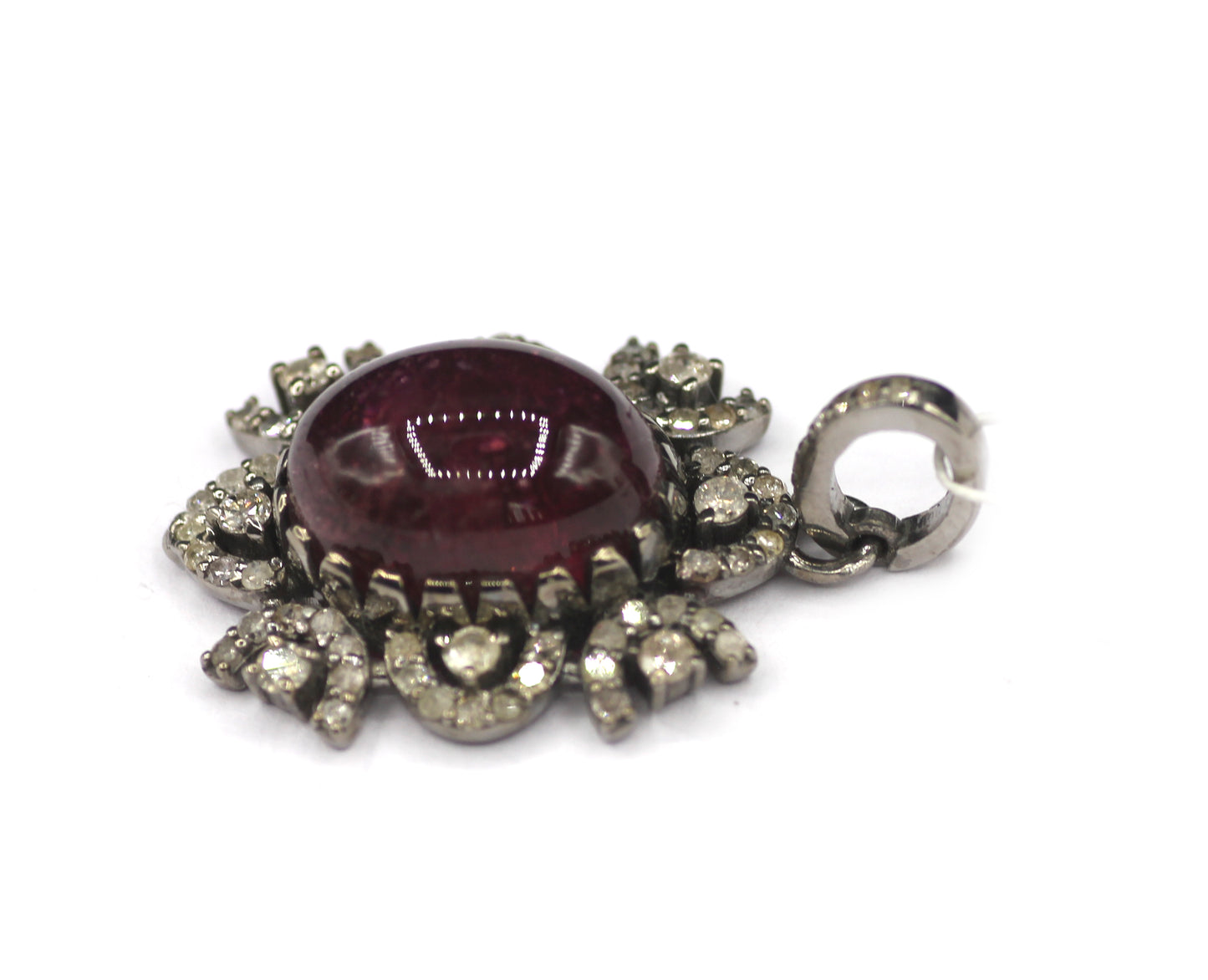Oval Silver Diamond Pendant With Tourmaline Stone
