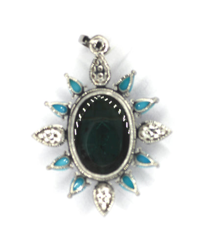 Green Tourmaline Silver Diamond Pendant With Turquoise Stone