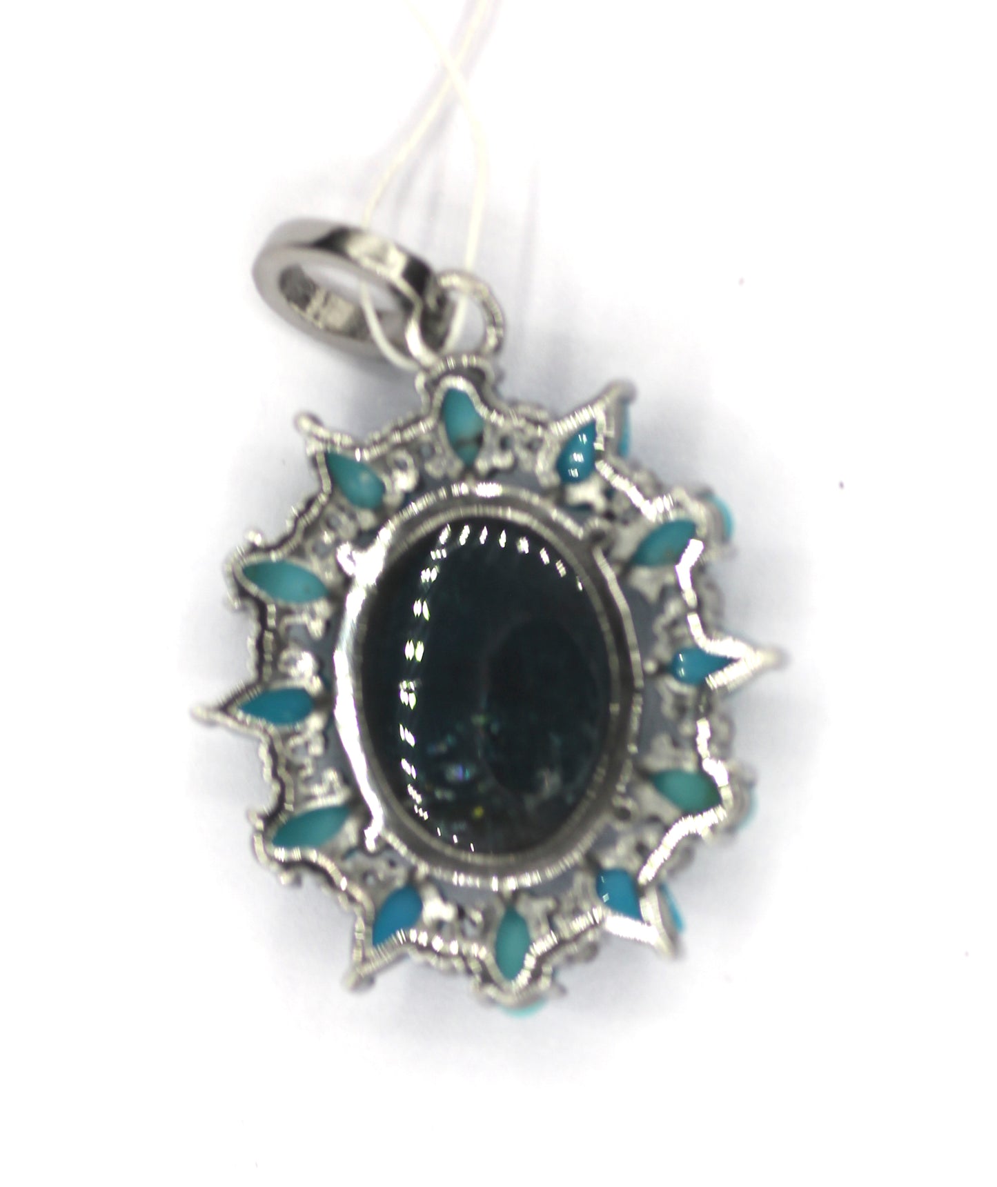 Turquoise Silver Pave Diamond Pendant