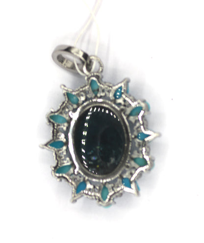 Turquoise Silver Pave Diamond Pendant