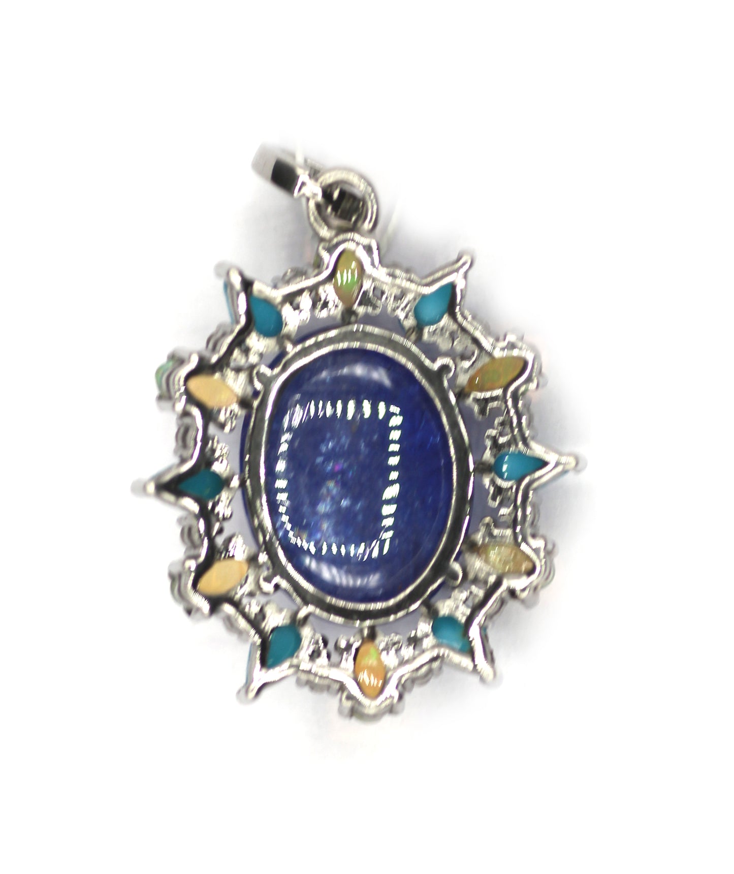 Tanzanite Stone Silver Diamond Pendant With Turquoise And Ethiopian opal Stone