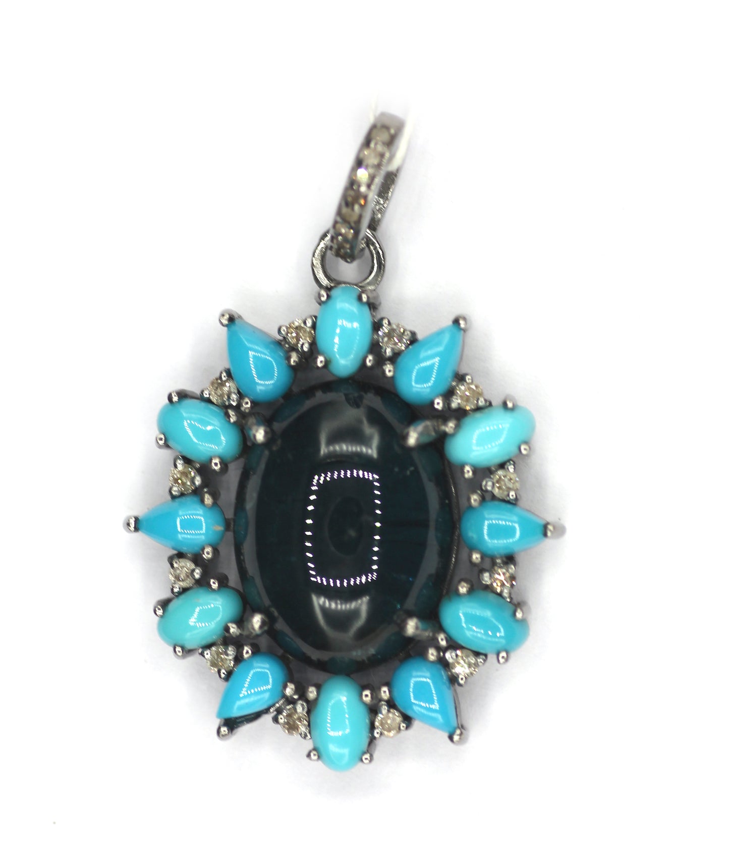 Turquoise Silver Pave Diamond Pendant