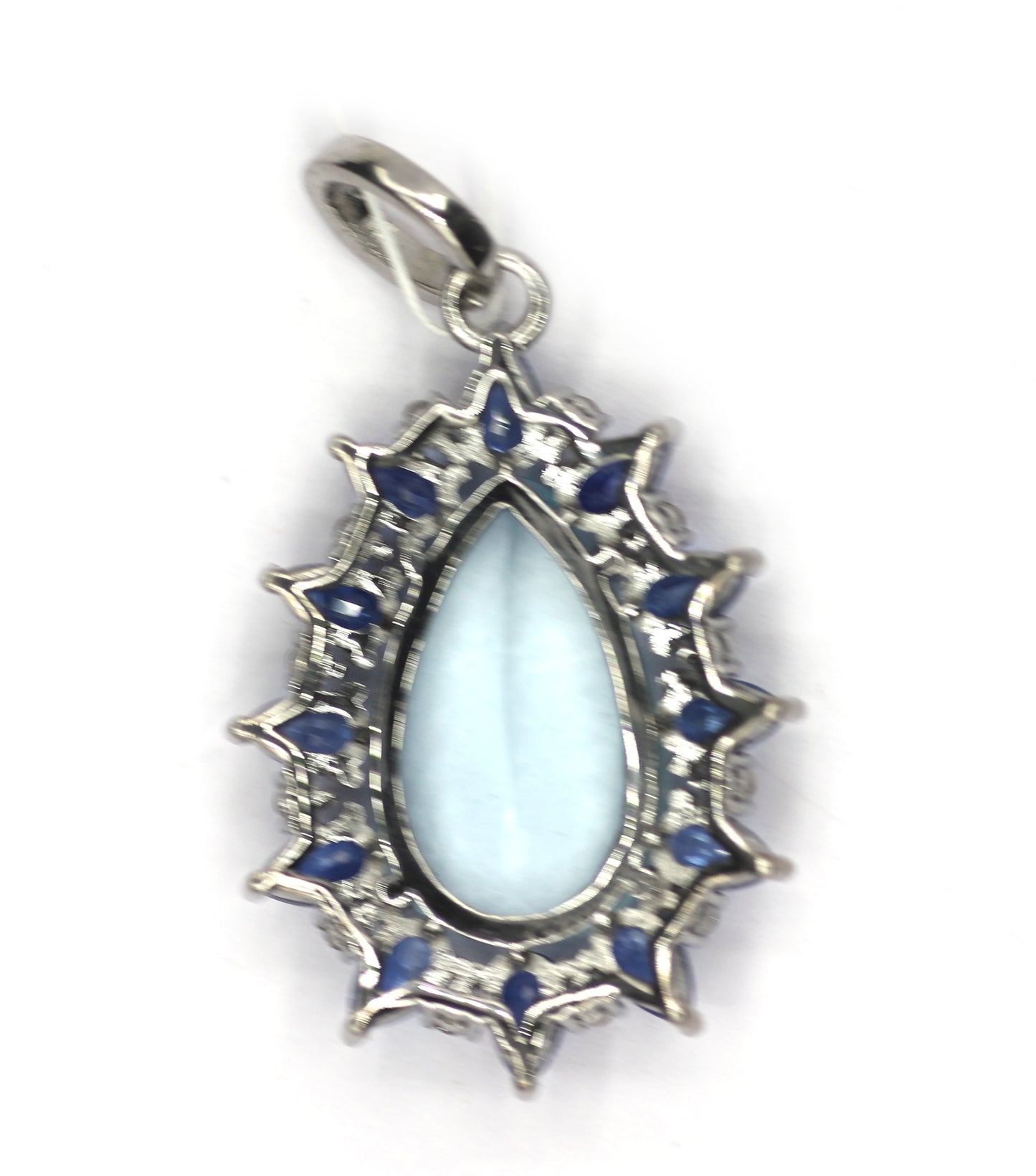 Aquamarine Silver Diamond Pendant With Kyanite Stone