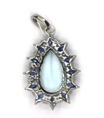 Aquamarine Silver Diamond Pendant With Kyanite Stone