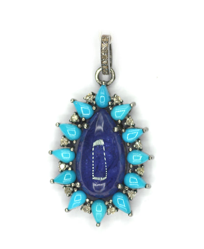 Turquoise Silver Pave Diamond Pendant