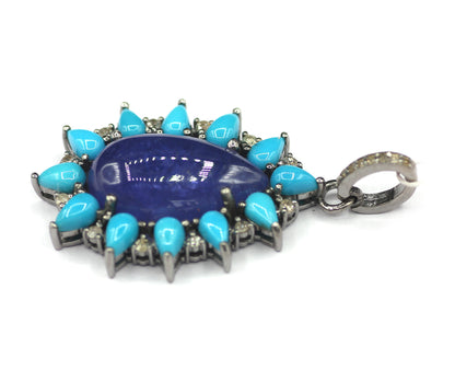 Turquoise Silver Pave Diamond Pendant