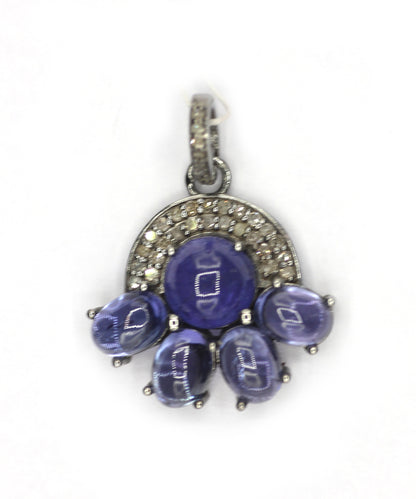 Tanzanite Silver Pave Diamond Pendant
