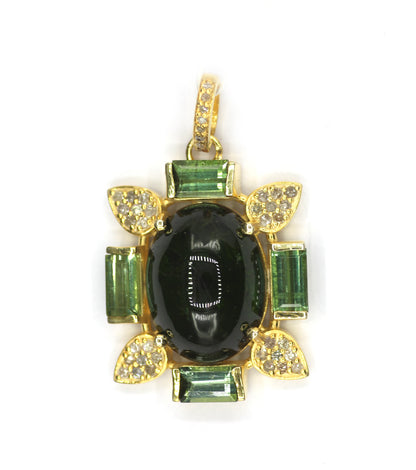 Green Tourmaline Silver Diamond Pendant