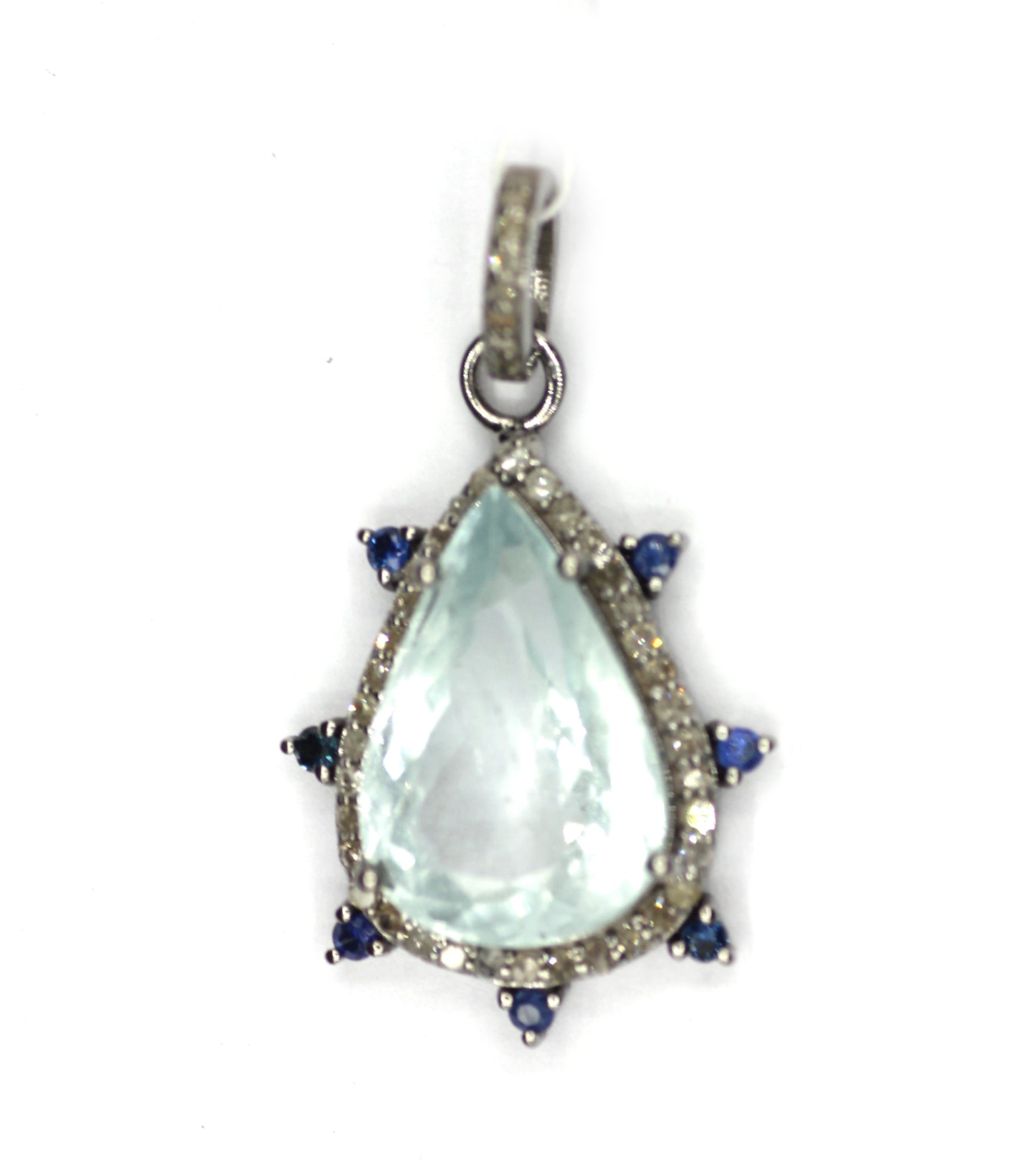Aquamarine Silver Diamond Pendant