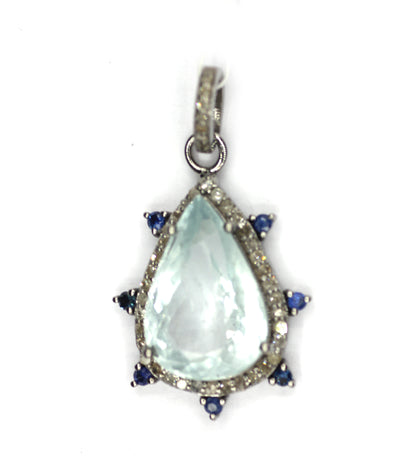 Aquamarine Silver Diamond Pendant