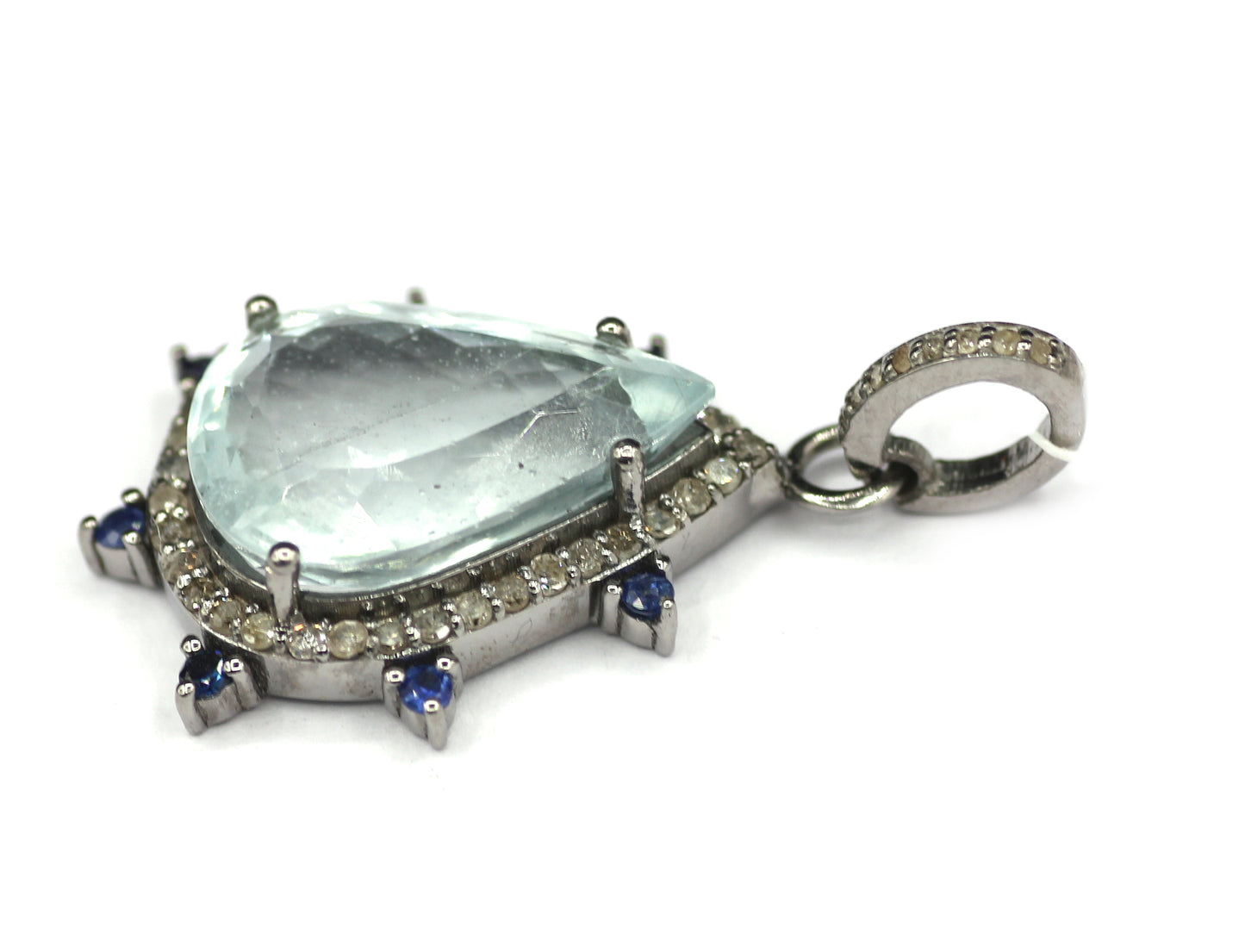 Aquamarine Silver Diamond Pendant