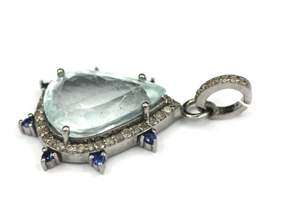 Aquamarine Silver Diamond Pendant