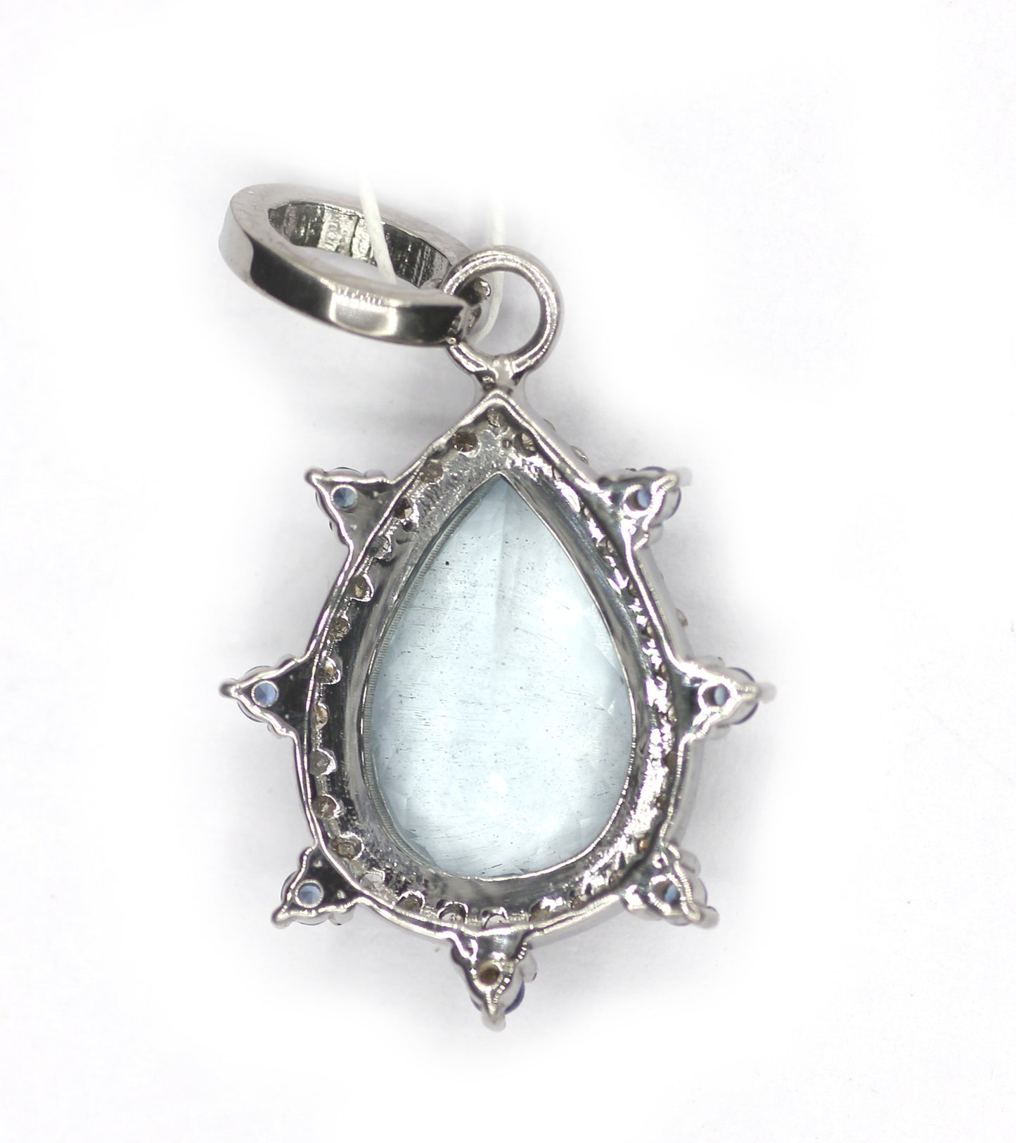 Aquamarine Silver Diamond Pendant With Blue Sapphire Stone